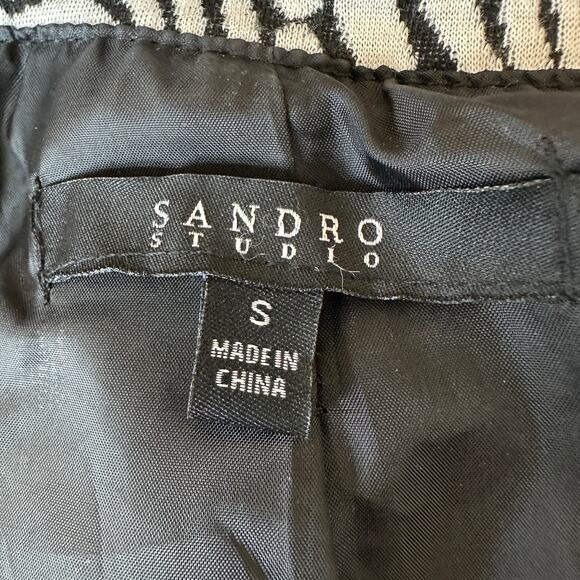 Sandro Studio Blazer Gray Ruffled Belted Geometric Jacket Women's Size Small - Picture 4 of 11